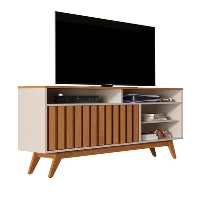 Rack para TV Até 60 Polegadas Real 2 Portas Ripado Off White/Freijó - Giga Móveis