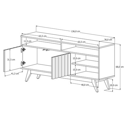 Rack para TV Até 60 Polegadas Real 2 Portas Ripado Off White/Freijó - Giga Móveis