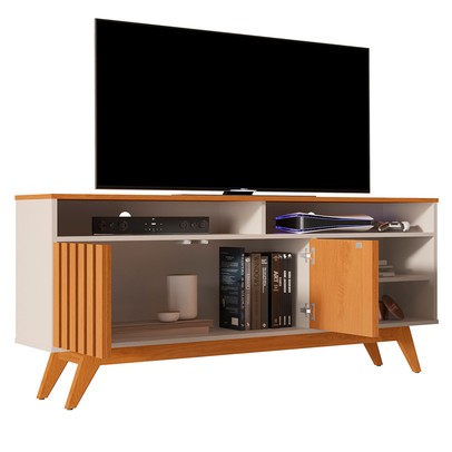 Rack para TV Até 60 Polegadas Real 2 Portas Ripado Off White/Nature - Giga Móveis
