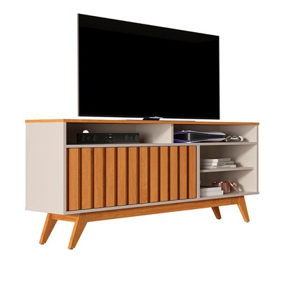 Rack para TV Até 60 Polegadas Real 2 Portas Ripado Off White/Nature - Giga Móveis