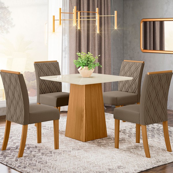 Mesa de Jantar 4 Lugares Carina Nature/Off White/Bege Se79 - Pnr Móveis