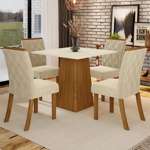 Mesa de Jantar 4 Lugares Alcaida Nature/Off White/Linho - Pnr Móveis