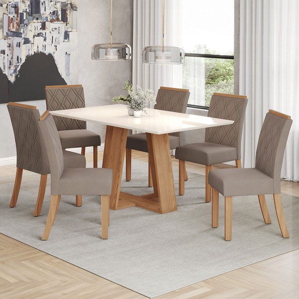 Mesa de Jantar 6 Lugares Sales Nature/Off White/Bege - Pnr Móveis