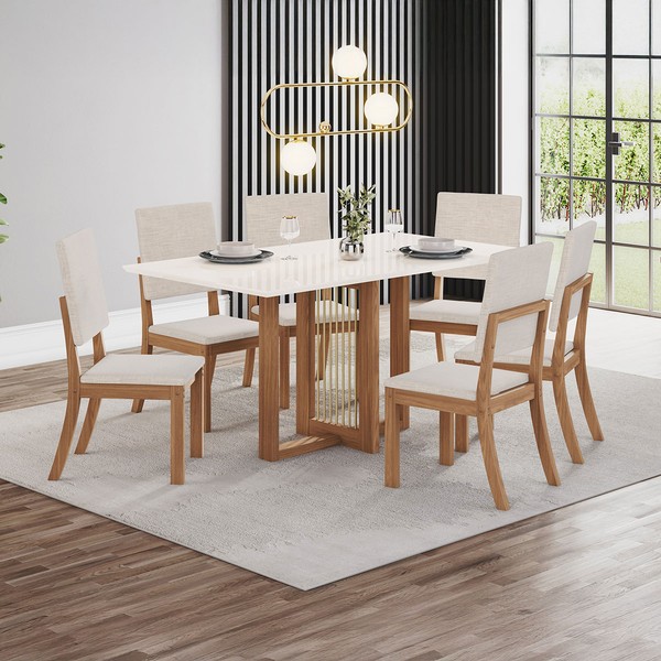 Mesa de Jantar 6 Lugares Bela Nature/Off White/Linho Bela - Pnr Móveis