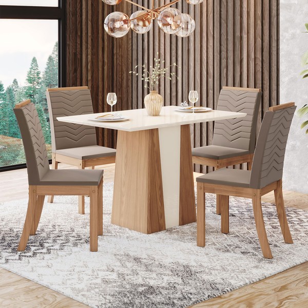 Mesa de Jantar 4 Lugares Lavínia Nature/Off White/Bege - Pnr Móveis