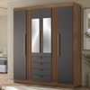 Guarda-Roupa Casal Aurora 4 Portas 4 Gavetas com Espelho Ripado Jatoba/Grafite 16474 - Santos Andirá