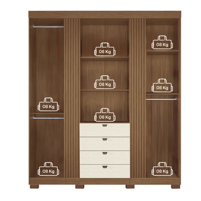 Guarda-Roupa Casal Aurora 4 Portas 4 Gavetas com Espelho Ripado Jatoba/Areia - Santos Andirá