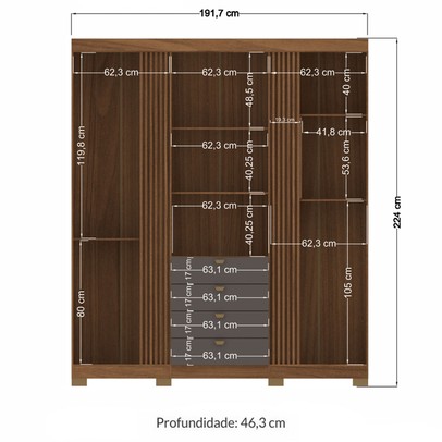 Guarda-Roupa Casal Aurora 4 Portas 4 Gavetas com Espelho Ripado Jatoba/Grafite - Santos Andirá