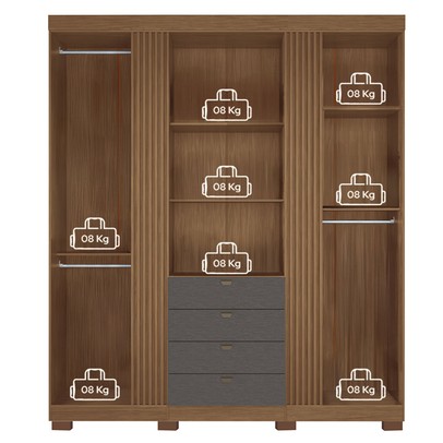 Guarda-Roupa Casal Aurora 4 Portas 4 Gavetas com Espelho Ripado Jatoba/Grafite - Santos Andirá