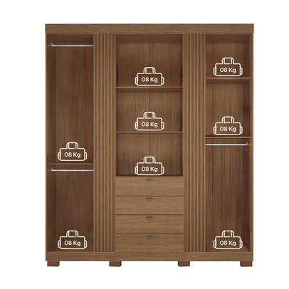 Guarda-Roupa Casal Aurora 4 Portas 4 Gavetas com Espelho Ripado Jatoba - Santos Andirá