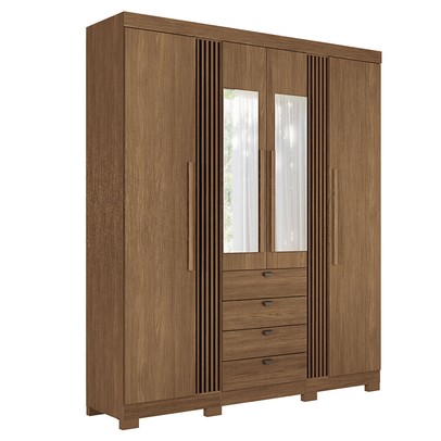 Guarda-Roupa Casal Aurora 4 Portas 4 Gavetas com Espelho Ripado Jatoba - Santos Andirá