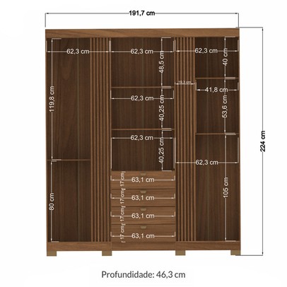Guarda-Roupa Casal Aurora 4 Portas 4 Gavetas com Espelho Ripado Jatoba - Santos Andirá