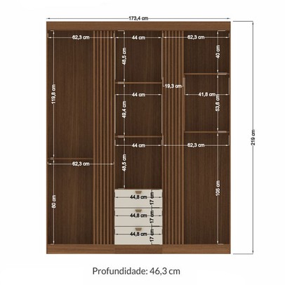 Guarda-Roupa Casal Auroroa 3 Portas 3 Gavetas com Espelho Ripado Jatoba/Areia 16384 - Santos Andirá