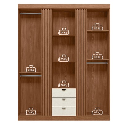 Guarda-Roupa Casal Auroroa 3 Portas 3 Gavetas com Espelho Ripado Jatoba/Areia 16384 - Santos Andirá