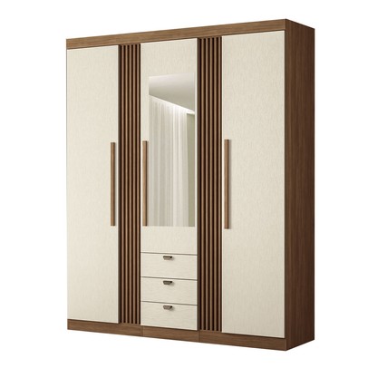 Guarda-Roupa Casal Auroroa 3 Portas 3 Gavetas com Espelho Ripado Jatoba/Areia 16384 - Santos Andirá