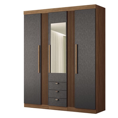 Guarda-Roupa Casal Auroroa 3 Portas 3 Gavetas com Espelho Ripado Jatoba/Grafite 16384 - Santos Andirá