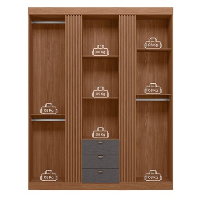 Guarda-Roupa Casal Auroroa 3 Portas 3 Gavetas com Espelho Ripado Jatoba/Grafite 16384 - Santos Andirá