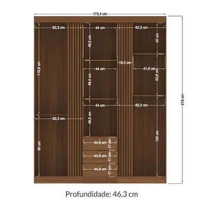 Guarda-Roupa Casal Auroroa 3 Portas 3 Gavetas com Espelho Ripado Jatoba 16384 - Santos Andirá