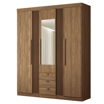 Guarda-Roupa Casal Auroroa 3 Portas 3 Gavetas com Espelho Ripado Jatoba 16384 - Santos Andirá