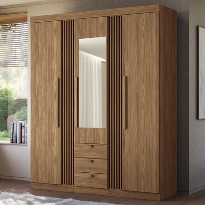 Guarda-Roupa Casal Auroroa 3 Portas 3 Gavetas com Espelho Ripado Jatoba 16384 - Santos Andirá