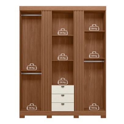 Guarda-Roupa Casal Aurora 3 Portas 3 Gavetas com Espelho Ripado Jatoba/Areia - Santos Andirá