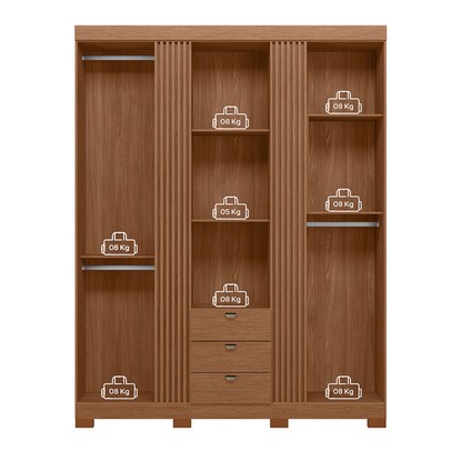 Guarda-Roupa Casal Aurora 3 Portas 3 Gavetas com Espelho Ripado Jatoba - Santos Andirá