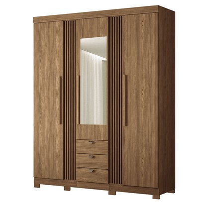 Guarda-Roupa Casal Aurora 3 Portas 3 Gavetas com Espelho Ripado Jatoba - Santos Andirá