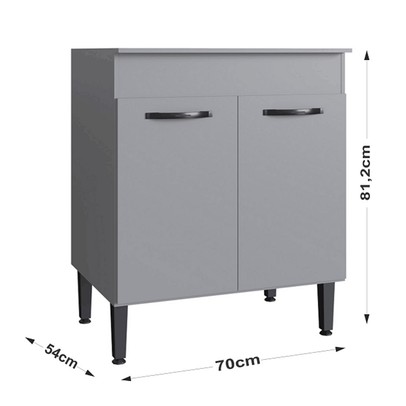 Balcão de Cozinha Light 2 Portas 1 Prateleira Cinza - Irm Móveis