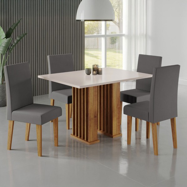 Mesa de Jantar 4 Lugares Marsala Ripado Mel/Blonde/Cinza - Pnr Móveis