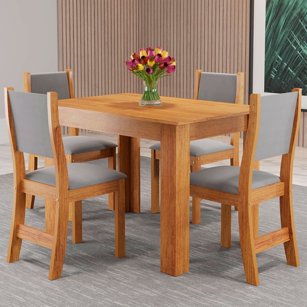 Mesa de Jantar 4 Lugares Neide Mel/Veludo Cinza - Pnr Móveis