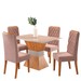 Mesa de Jantar 4 Lugares Cristal Mel/Blonde/Veludo Rosa - Pnr Móveis