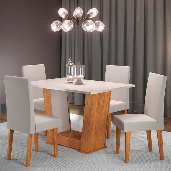Mesa de Jantar 4 Lugares Grazi Mel/Blonde/Veludo Marfim - Pnr Móveis