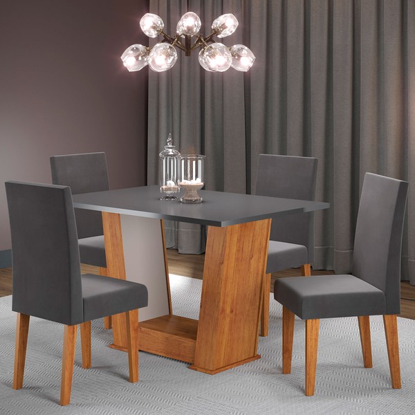 Mesa de Jantar 4 Lugares Grazi Mel/Cinza/Veludo Grafite - Pnr Móveis