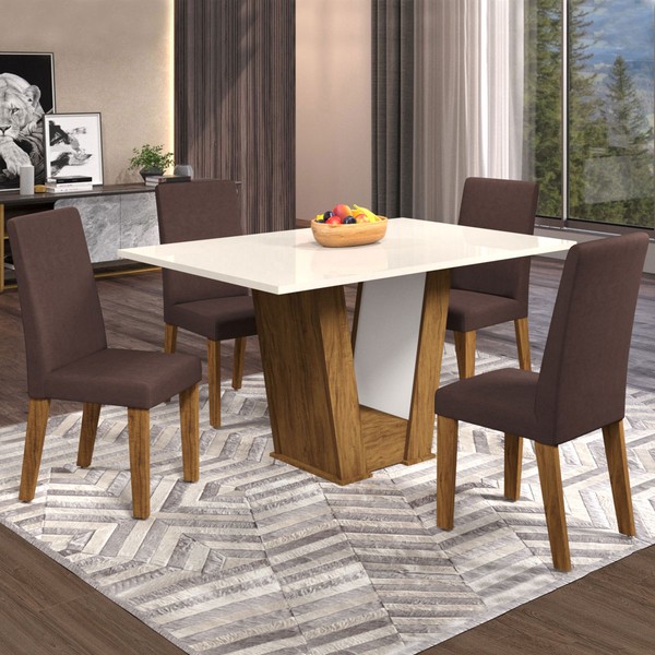 Mesa de Jantar 4 Lugares Grazi Seda/Blonde/Fume - Pnr Móveis