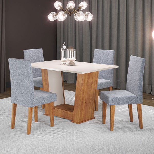 Mesa de Jantar 4 Lugares Grazi/Marte Mel/Blonde/Linho/Inox - Pnr Móveis