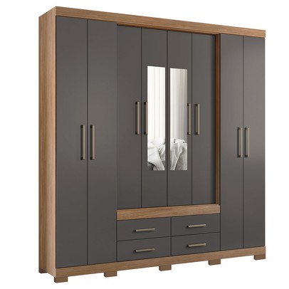 Guarda-Roupa Casal Nápoles 8 Portas 4 Gavetas com Espelho Jatoba/Grafite - Santos Andirá