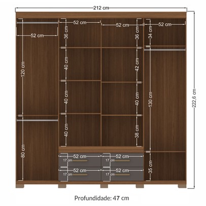 Guarda-Roupa Casal Nápoles 8 Portas 4 Gavetas com Espelho Jatoba/Grafite - Santos Andirá