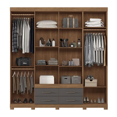 Guarda-Roupa Casal Nápoles 8 Portas 4 Gavetas com Espelho Jatoba/Grafite - Santos Andirá