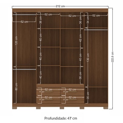 Guarda-Roupa Casal Nápoles 8 Portas 4 Gavetas com Espelho Jatoba - Santos Andirá