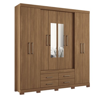 Guarda-Roupa Casal Nápoles 8 Portas 4 Gavetas com Espelho Jatoba - Santos Andirá