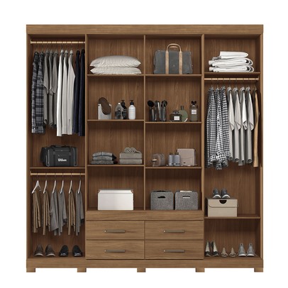 Guarda-Roupa Casal Nápoles 8 Portas 4 Gavetas com Espelho Jatoba - Santos Andirá