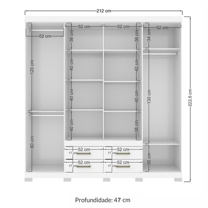 Guarda-Roupa Casal Nápoles 8 Portas 4 Gavetas com Espelho Branco - Santos Andirá