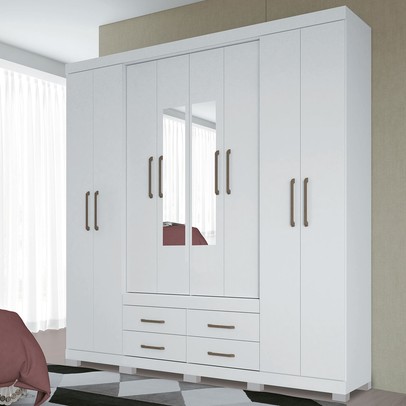 Guarda-Roupa Casal Nápoles 8 Portas 4 Gavetas com Espelho Branco - Santos Andirá