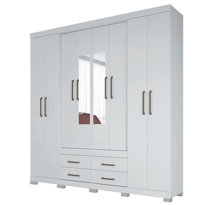 Guarda-Roupa Casal Nápoles 8 Portas 4 Gavetas com Espelho Branco - Santos Andirá