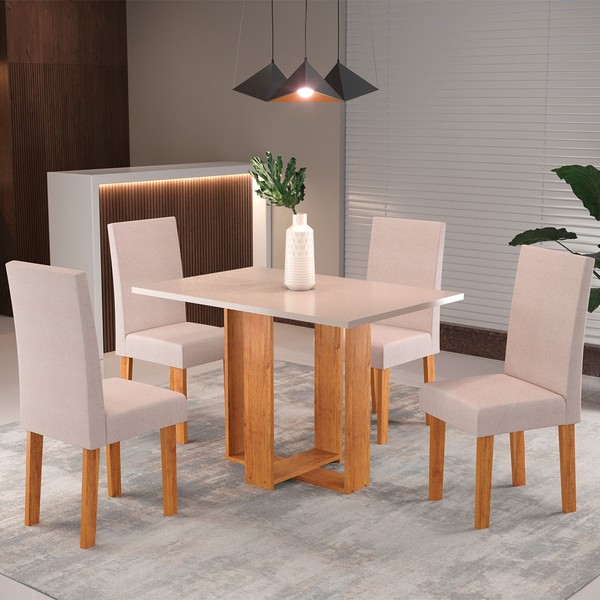 Mesa de Jantar 4 Lugares Morgana Mel/Blonde/Linho Amendoa 26281 - Pnr Móveis