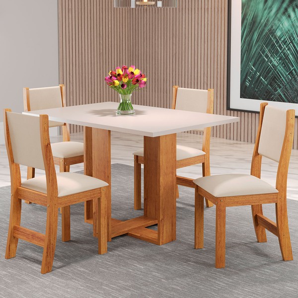 Mesa de Jantar 4 Lugares Morgana Mel/Blonde/Nude - Pnr Móveis