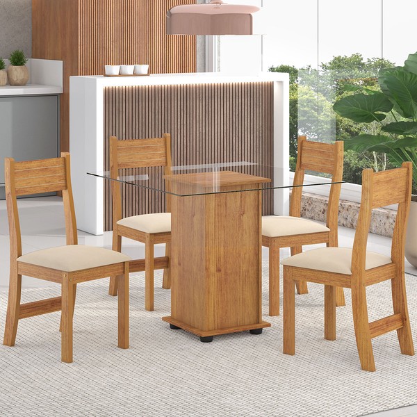 Mesa de Jantar 4 Lugares Penha Mel/Nude - Pnr Móveis