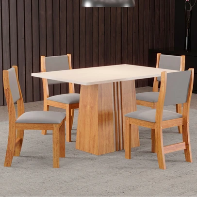 Mesa de Jantar 4 Lugares Marilia Mel/Blonde/Veludo Cinza - Pnr Móveis
