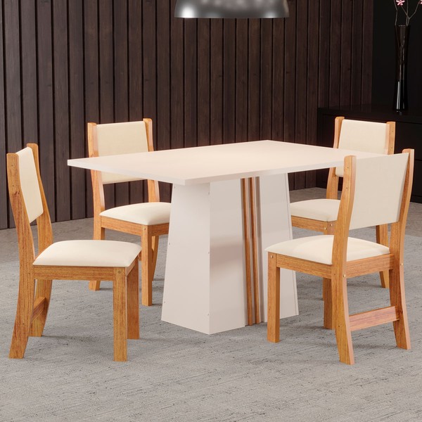 Mesa de Jantar 4 Lugares Marilia Off White/Blonde/Mel/Nude - Pnr Móveis