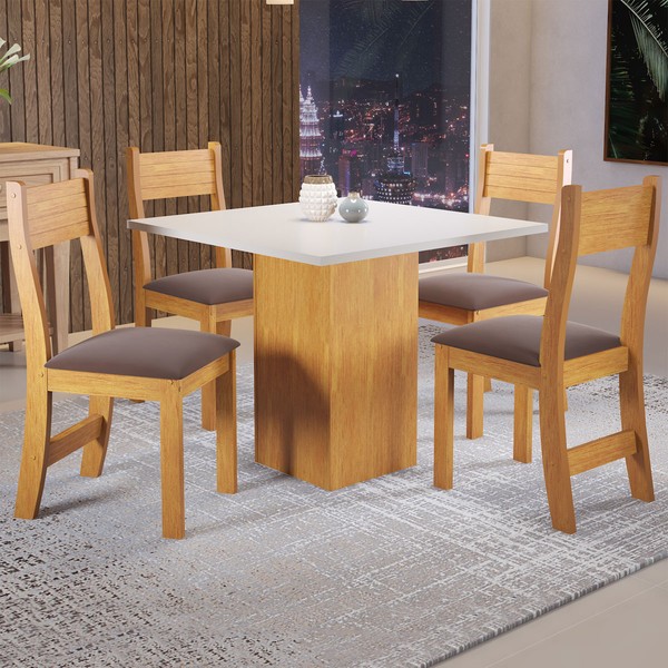 Mesa de Jantar 4 Lugares Ariane Mel/Blonde/Fume  - Pnr Móveis